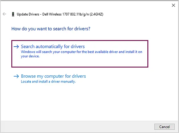 Click on “Search automatically for drivers