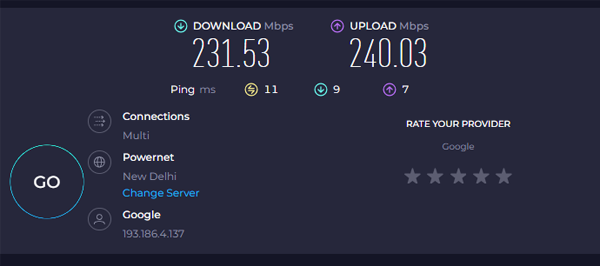 Speed of the PC without VPN